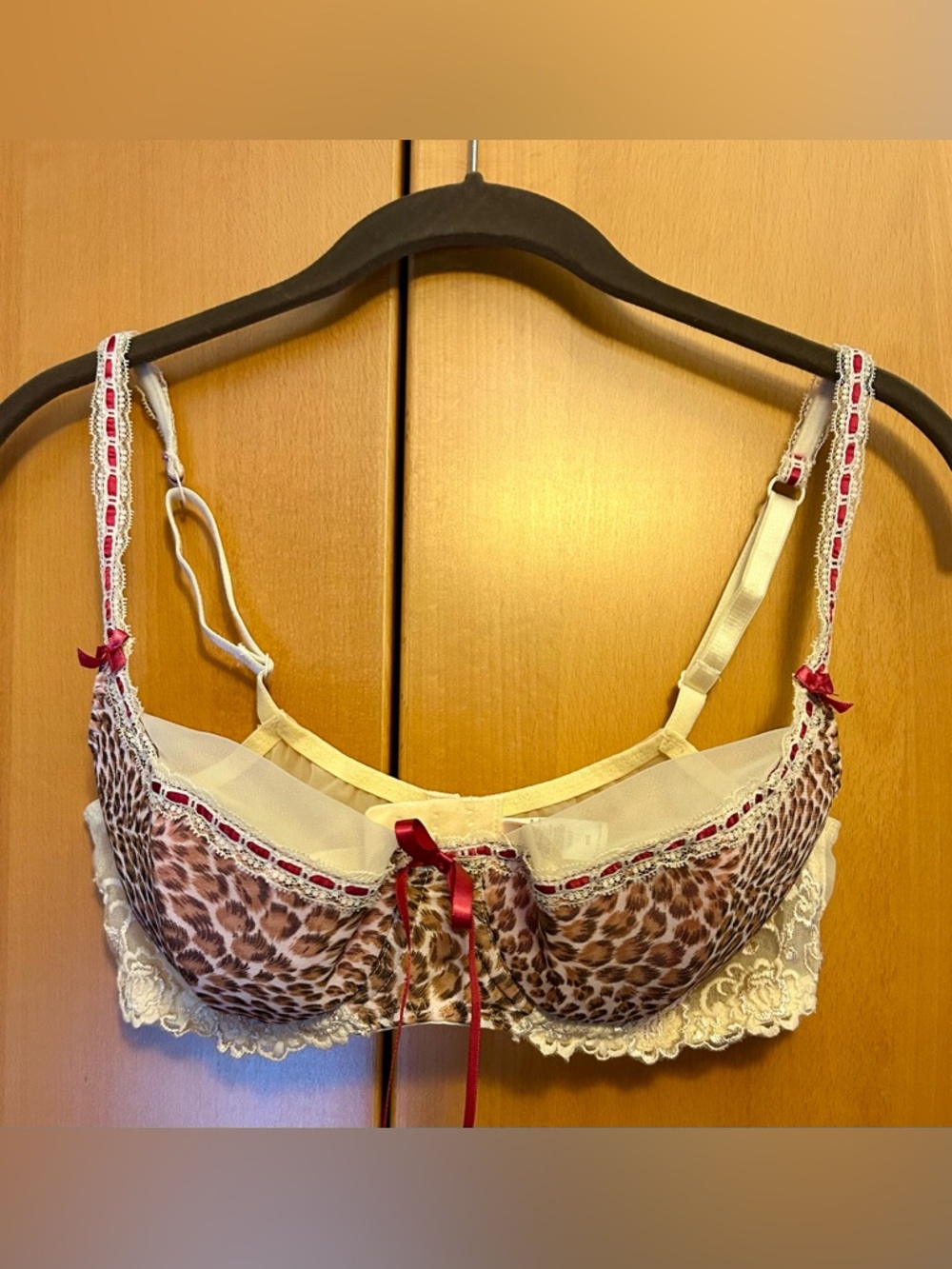 Jezebel Leopard Print Underwire Bra with Pink Accents size 38B